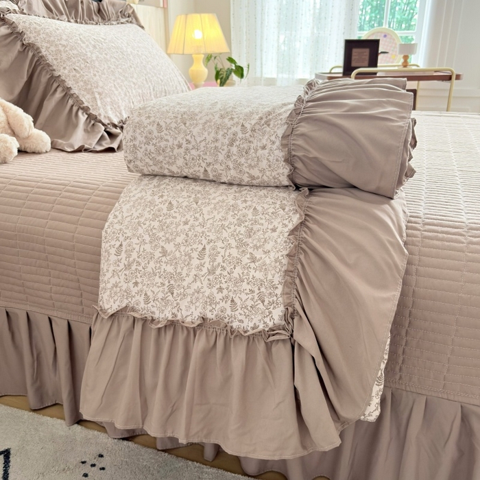 铠畅 2026新款法式宽边水洗棉泡芙纱床盖款夏被四件套 森系花园