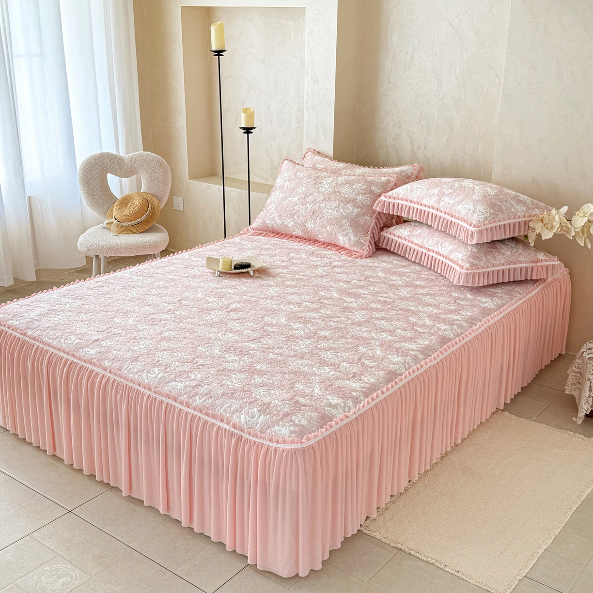 91家纺网 家纺一手货源 找家纺 （总）雅居纺家纺 2026新款床裙款玫瑰系列凉感席