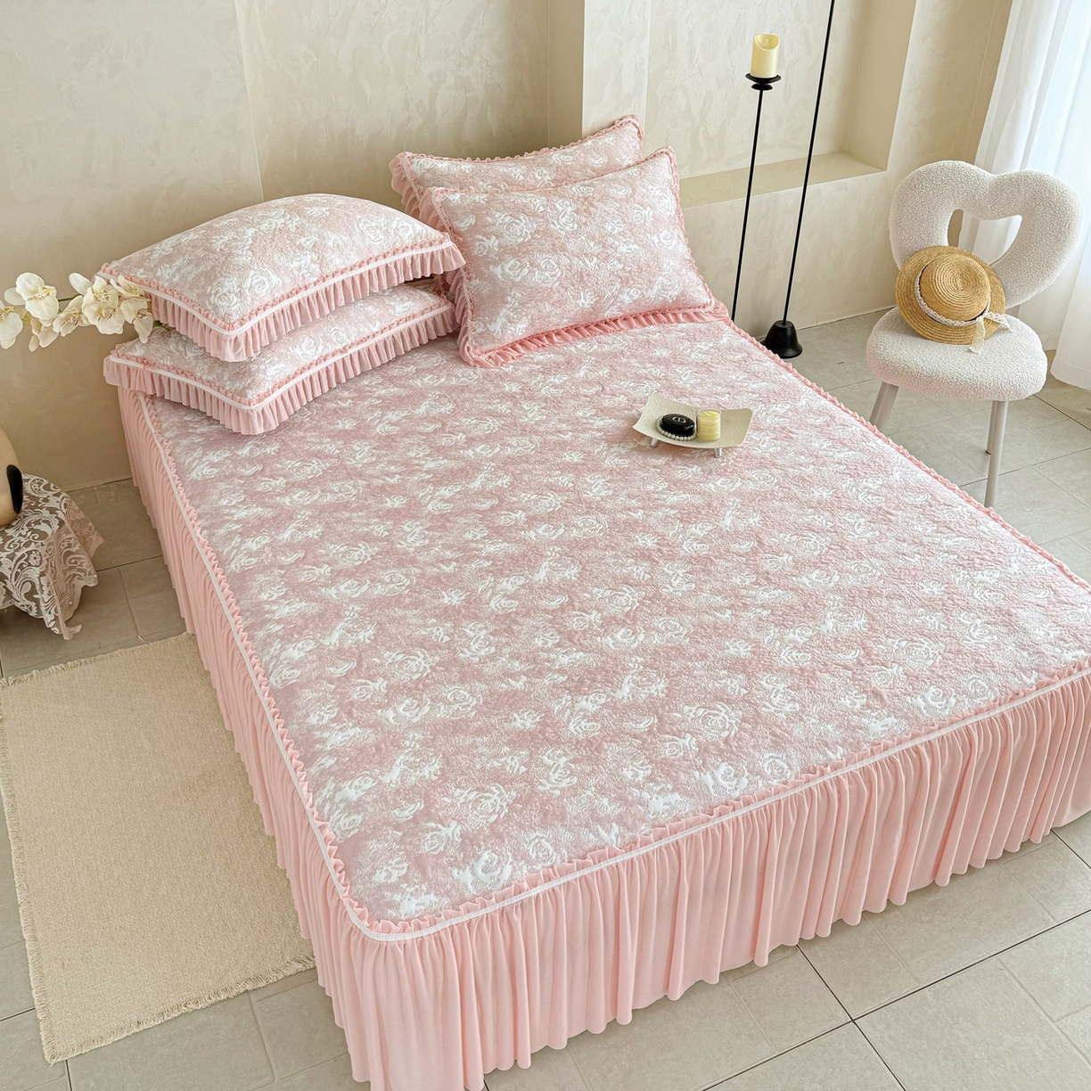 91家纺网 家纺一手货源 找家纺 （总）雅居纺家纺 2026新款床裙款玫瑰系列凉感席