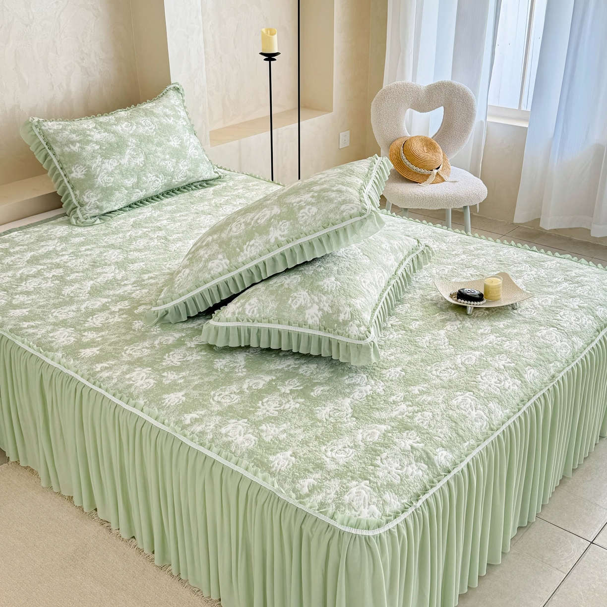 91家纺网 家纺一手货源 找家纺 （总）雅居纺家纺 2026新款床裙款玫瑰系列凉感席