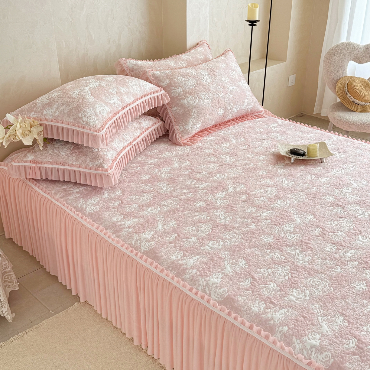 91家纺网 家纺一手货源 找家纺 （总）雅居纺家纺 2026新款床裙款玫瑰系列凉感席