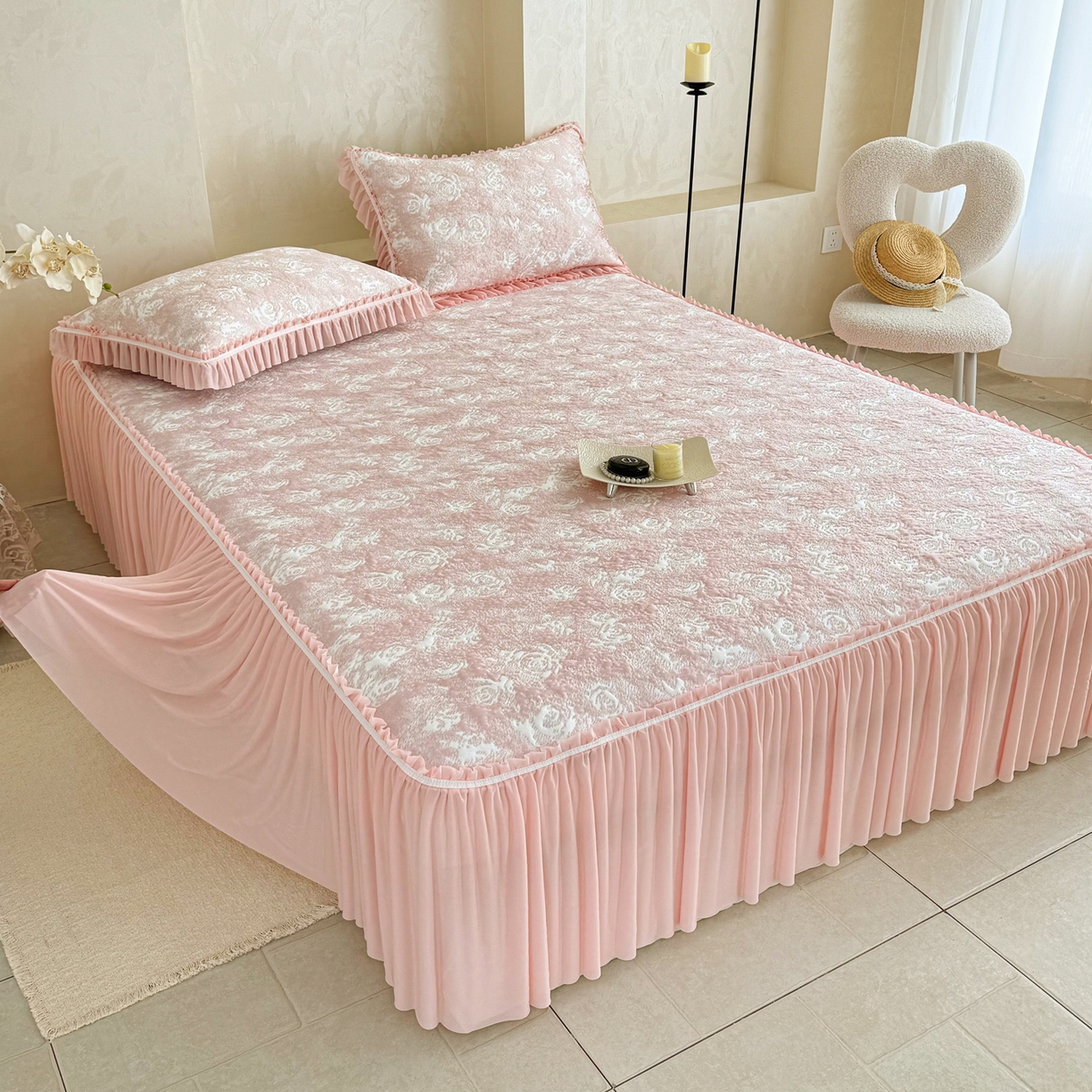 91家纺网 家纺一手货源 找家纺 （总）雅居纺家纺 2026新款床裙款玫瑰系列凉感席