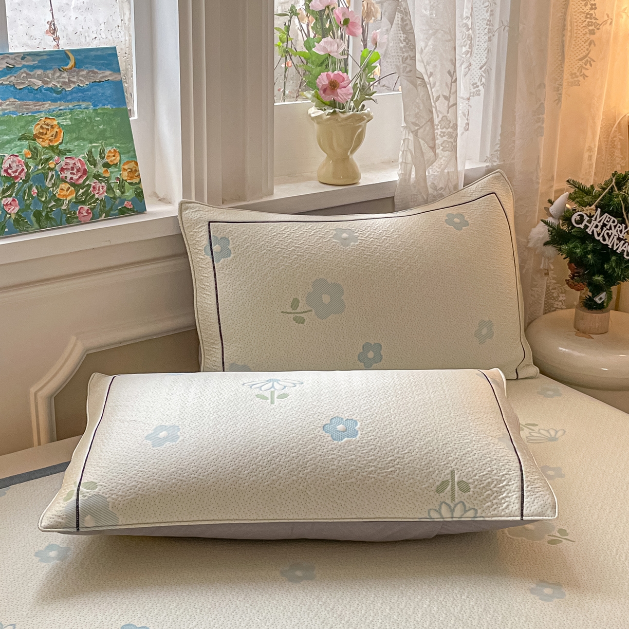 91家纺网 家纺一手货源 找家纺 雅居纺家纺 2026新款夏日花语系列凉感床裙凉席 夏日花语-蓝