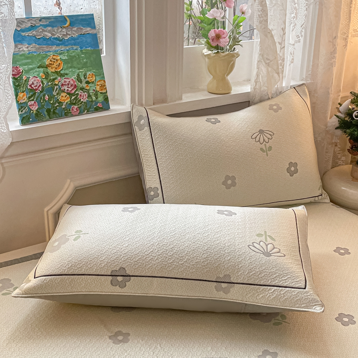 91家纺网 家纺一手货源 找家纺 雅居纺家纺 2026新款夏日花语系列凉感床裙凉席 夏日花语-灰