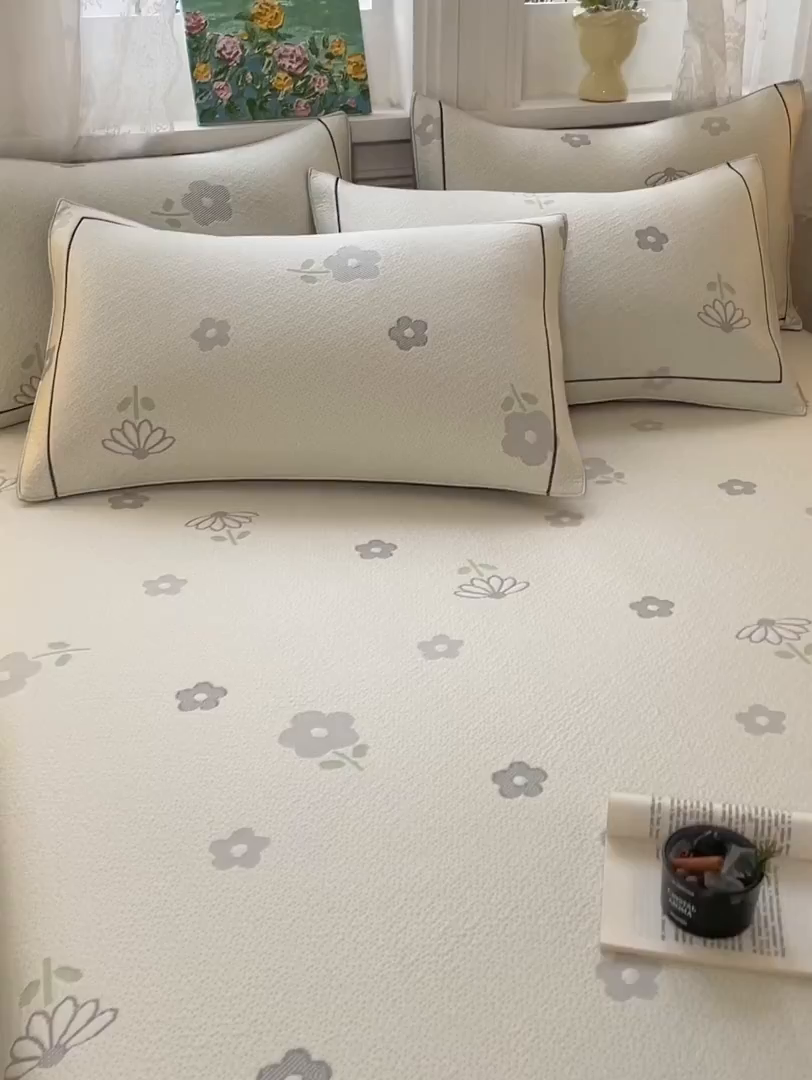 91家纺网 家纺一手货源 找家纺 雅居纺家纺 2026新款夏日花语系列凉感床裙凉席 夏日花语-灰