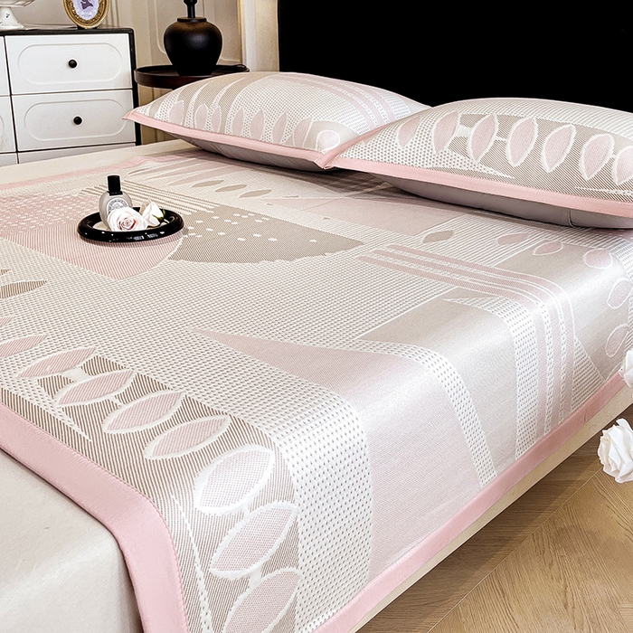 91家纺网 家纺一手货源 找家纺 （总）雅诗帛 2026新款PE凉感丝凉席床笠款凉席席子三件套-几何