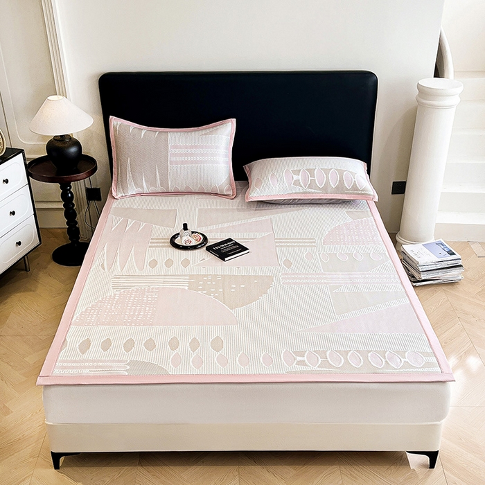 91家纺网 家纺一手货源 找家纺 （总）雅诗帛 2026新款PE凉感丝凉席床笠款凉席席子三件套-几何