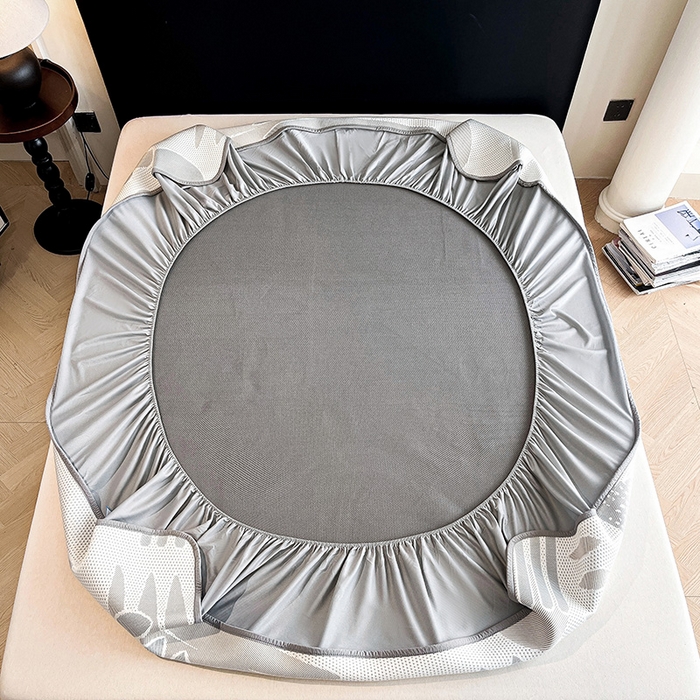 91家纺网 家纺一手货源 找家纺 雅诗帛 2026新款PE凉感丝凉席床笠款凉席席子三件套-几何 几何-灰