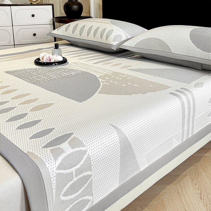 91家纺网 家纺一手货源 找家纺 雅诗帛 2026新款PE凉感丝凉席床笠款凉席席子三件套-几何 几何-灰