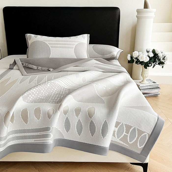 91家纺网 家纺一手货源 找家纺 雅诗帛 2026新款PE凉感丝凉席床笠款凉席席子三件套-几何 几何-灰