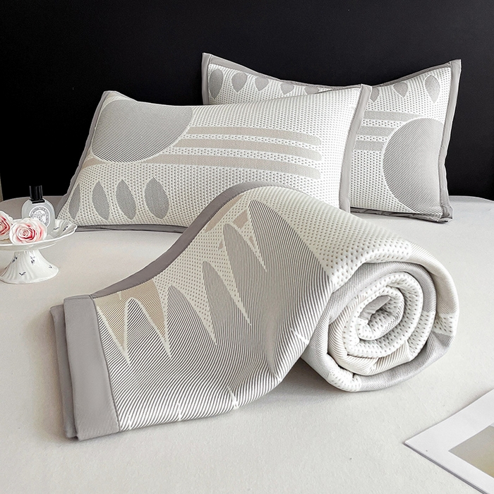 91家纺网 家纺一手货源 找家纺 雅诗帛 2026新款PE凉感丝凉席床笠款凉席席子三件套-几何 几何-灰