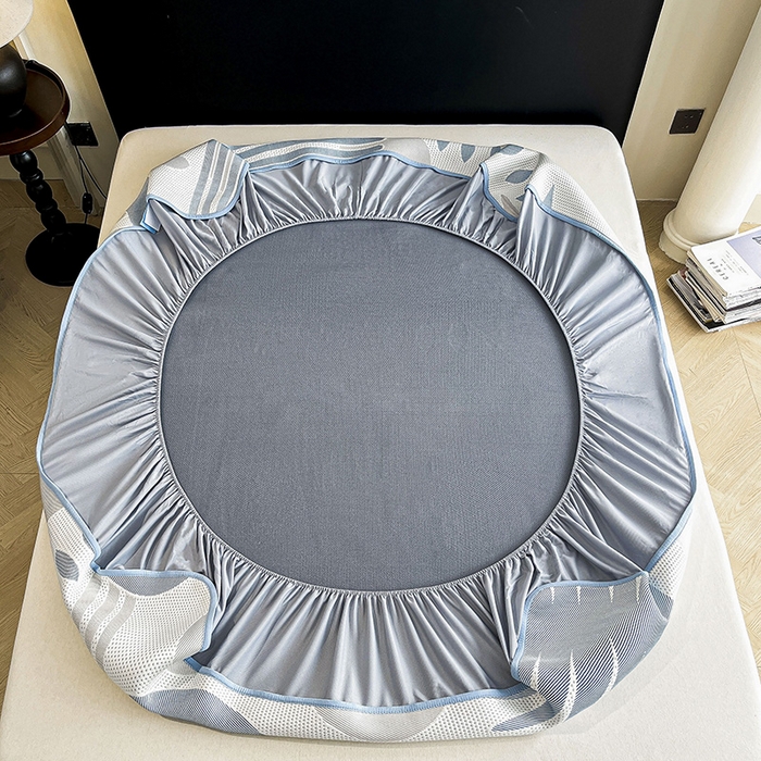 91家纺网 家纺一手货源 找家纺 雅诗帛 2026新款PE凉感丝凉席床笠款凉席席子三件套-几何 几何-蓝