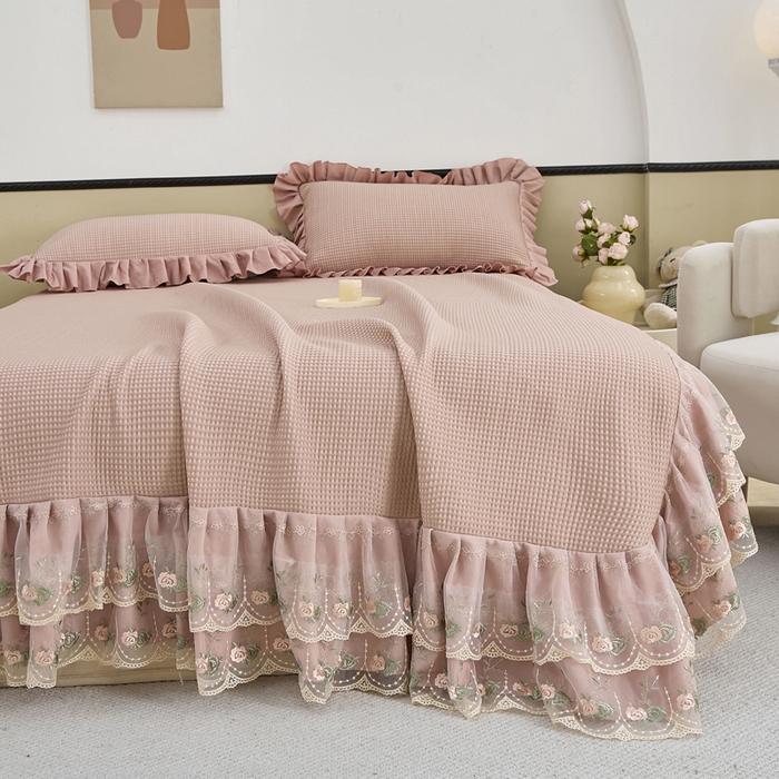 91家纺网 家纺一手货源 找家纺 能好家纺 2026新款冰豆豆华夫格pe凉感席 豆沙