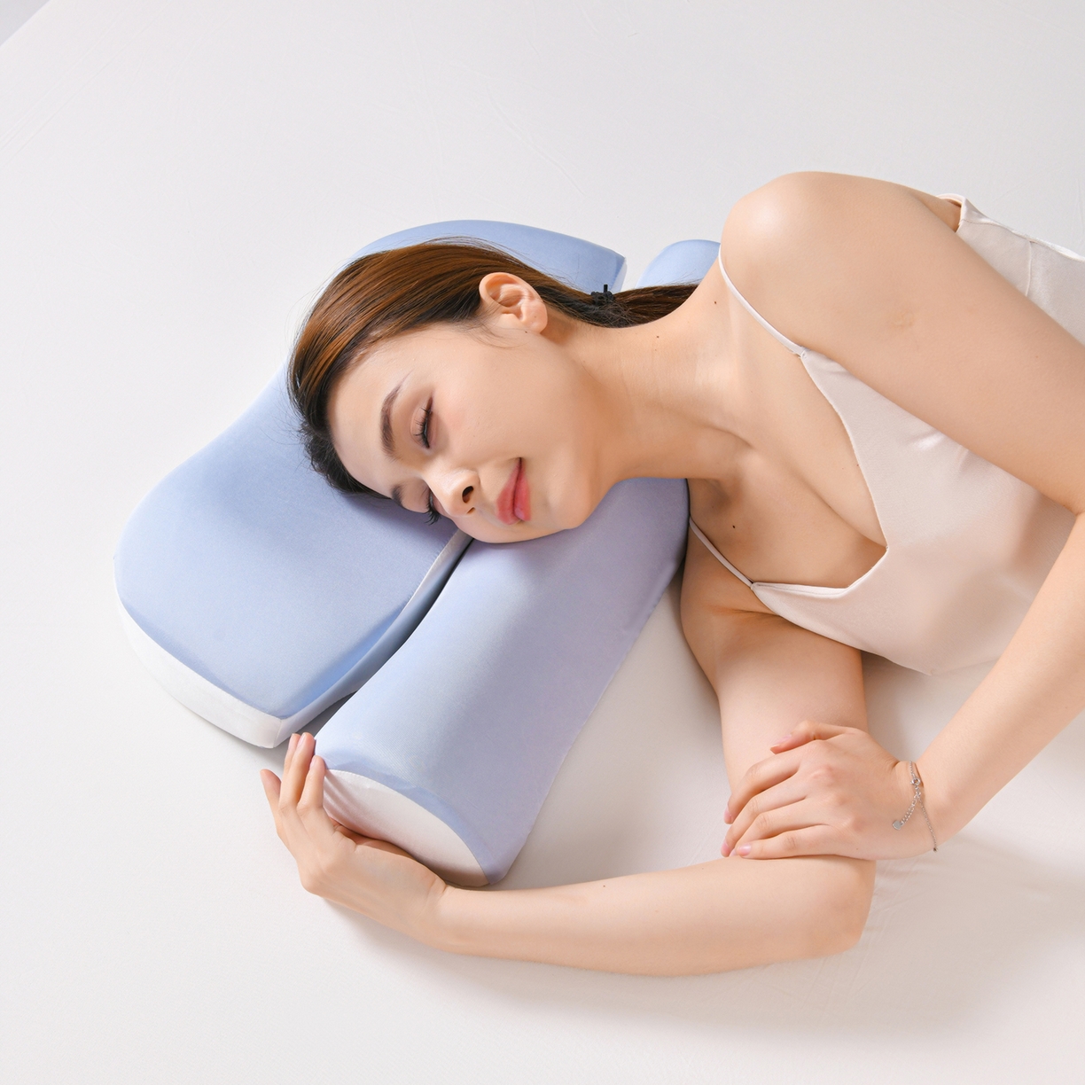 91家纺网 家纺一手货源 找家纺 珍贝家纺 【源头厂家】2026新款零压助眠深睡牵引枕二合一组合款记忆棉枕枕头枕芯 蓝色