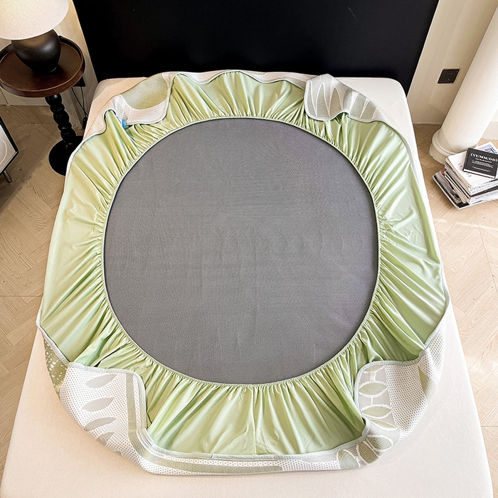 91家纺网 家纺一手货源 找家纺 雅诗帛 2026新款PE凉感丝凉席床笠款凉席席子三件套-几何 几何-绿