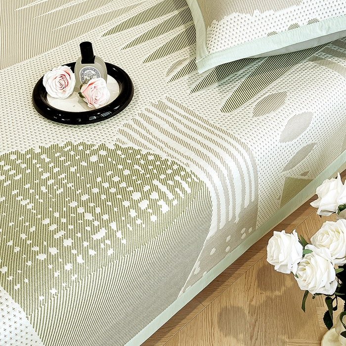 91家纺网 家纺一手货源 找家纺 雅诗帛 2026新款PE凉感丝凉席床笠款凉席席子三件套-几何 几何-绿