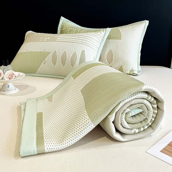 91家纺网 家纺一手货源 找家纺 雅诗帛 2026新款PE凉感丝凉席床笠款凉席席子三件套-几何 几何-绿
