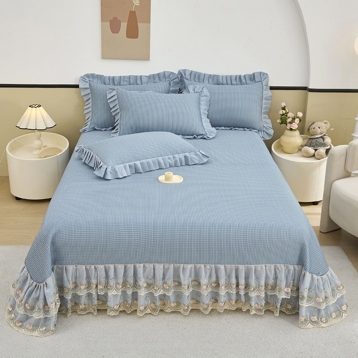 91家纺网 家纺一手货源 找家纺 能好家纺 2026新款冰豆豆华夫格pe凉感席 蓝