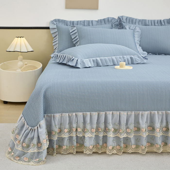 91家纺网 家纺一手货源 找家纺 能好家纺 2026新款冰豆豆华夫格pe凉感席 蓝