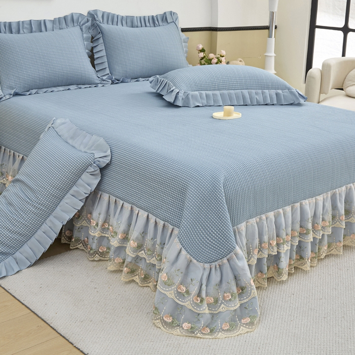 91家纺网 家纺一手货源 找家纺 能好家纺 2026新款冰豆豆华夫格pe凉感席 蓝