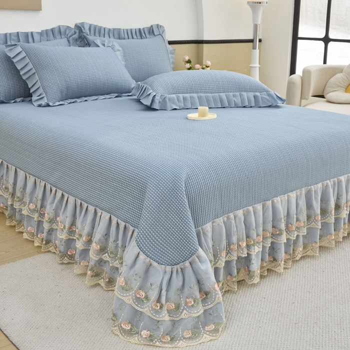 91家纺网 家纺一手货源 找家纺 能好家纺 2026新款冰豆豆华夫格pe凉感席 蓝