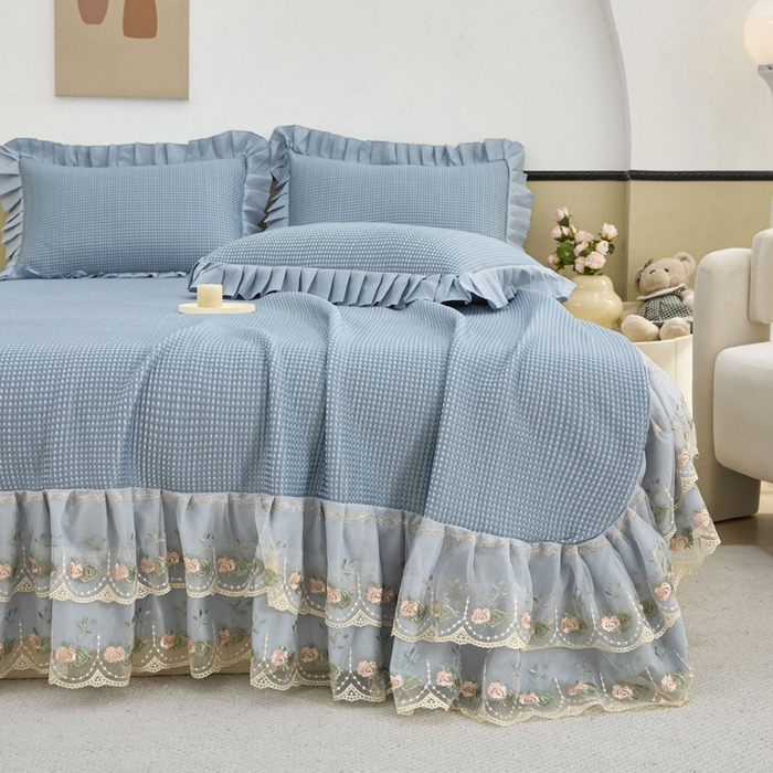 91家纺网 家纺一手货源 找家纺 能好家纺 2026新款冰豆豆华夫格pe凉感席 蓝