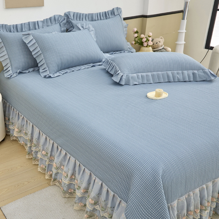 91家纺网 家纺一手货源 找家纺 能好家纺 2026新款冰豆豆华夫格pe凉感席 蓝