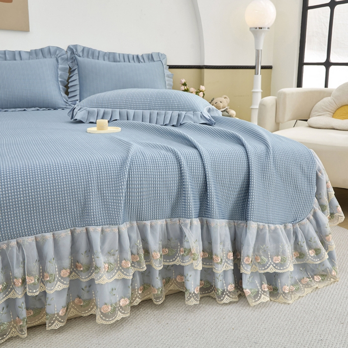 91家纺网 家纺一手货源 找家纺 能好家纺 2026新款冰豆豆华夫格pe凉感席 蓝