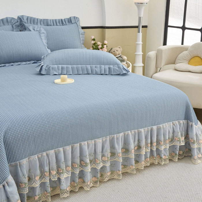 91家纺网 家纺一手货源 找家纺 能好家纺 2026新款冰豆豆华夫格pe凉感席 蓝