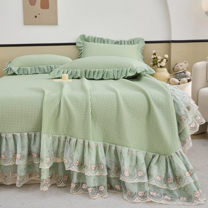 91家纺网 家纺一手货源 找家纺 能好家纺 2026新款冰豆豆华夫格pe凉感席 绿