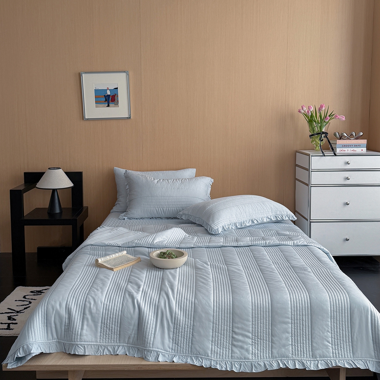 91家纺网 家纺一手货源 找家纺 （总）漫调家纺 2026新款韩国莫代尔夏被床盖系列-花边款