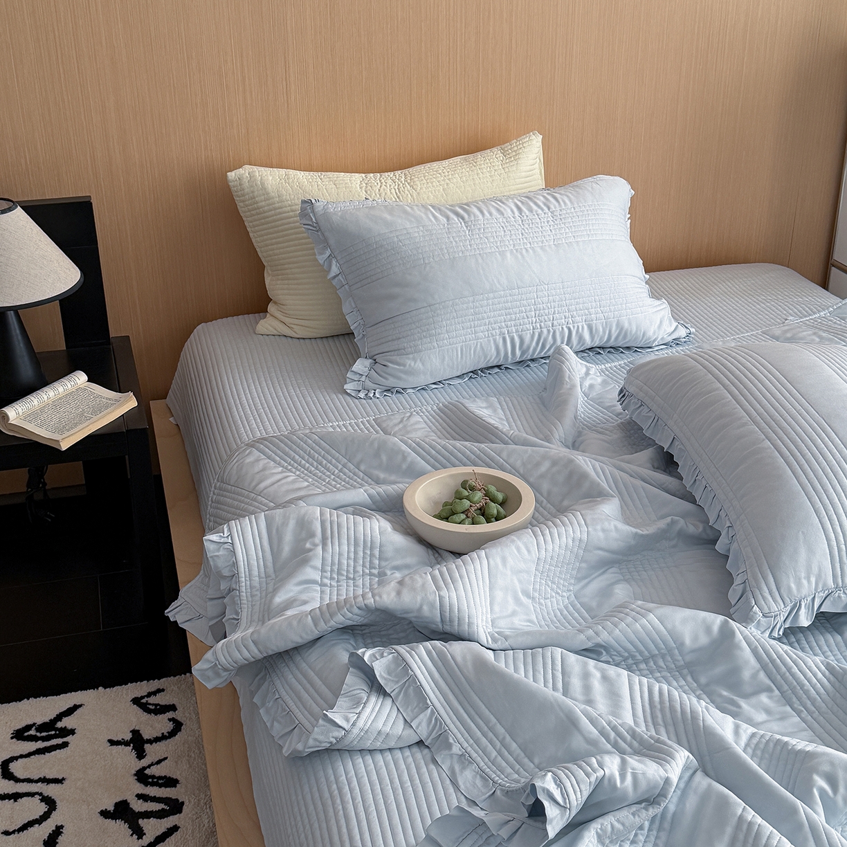 91家纺网 家纺一手货源 找家纺 （总）漫调家纺 2026新款韩国莫代尔夏被床盖系列-花边款