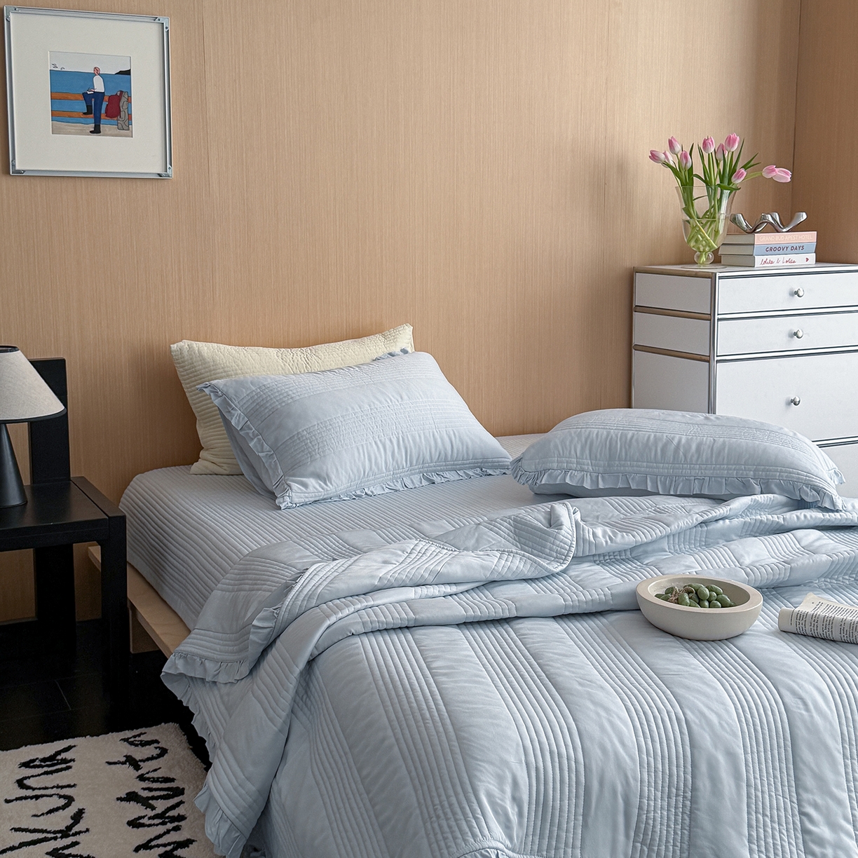 91家纺网 家纺一手货源 找家纺 （总）漫调家纺 2026新款韩国莫代尔夏被床盖系列-花边款