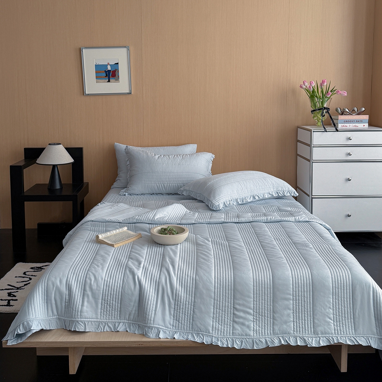 91家纺网 家纺一手货源 找家纺 （总）漫调家纺 2026新款韩国莫代尔夏被床盖系列-花边款