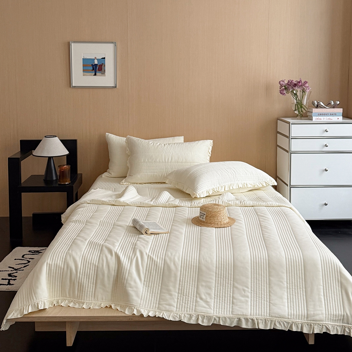 91家纺网 家纺一手货源 找家纺 （总）漫调家纺 2026新款韩国莫代尔夏被床盖系列-花边款