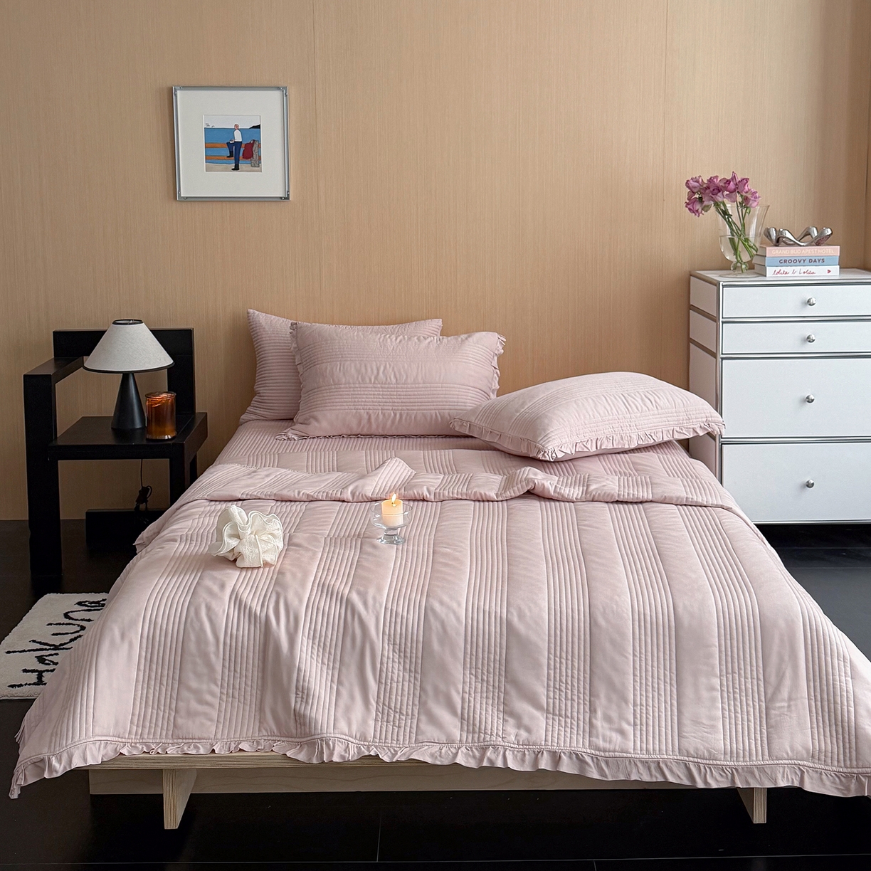 91家纺网 家纺一手货源 找家纺 （总）漫调家纺 2026新款韩国莫代尔夏被床盖系列-花边款