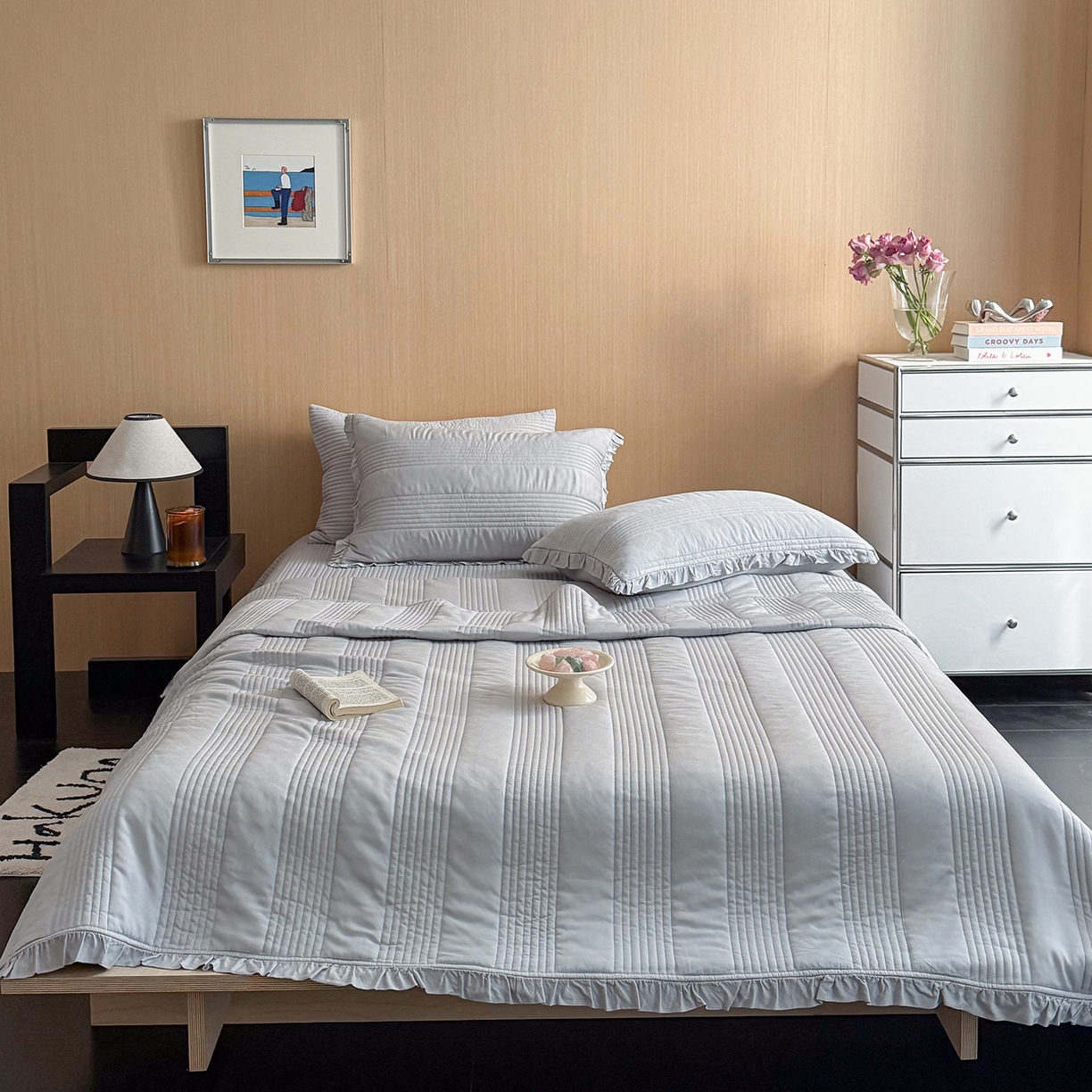 91家纺网 家纺一手货源 找家纺 （总）漫调家纺 2026新款韩国莫代尔夏被床盖系列-花边款