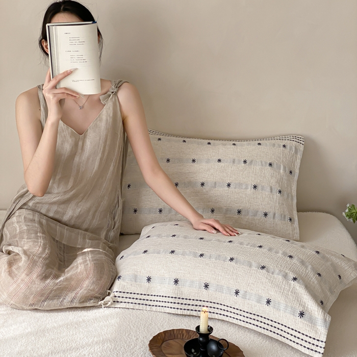 91家纺网 家纺一手货源 找家纺 （总）麻依 2026新款四层纱布亚麻枕巾棉麻