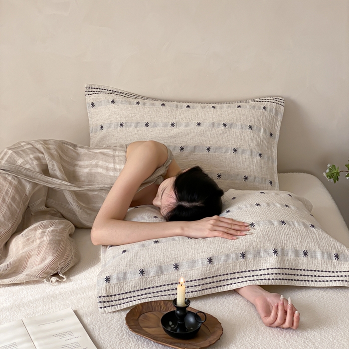 91家纺网 家纺一手货源 找家纺 （总）麻依 2026新款四层纱布亚麻枕巾棉麻