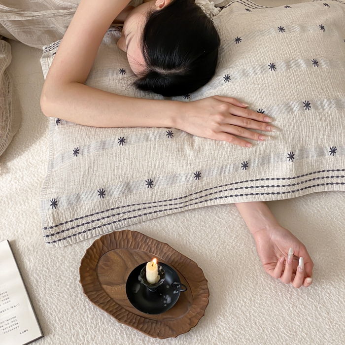 91家纺网 家纺一手货源 找家纺 （总）麻依 2026新款四层纱布亚麻枕巾棉麻