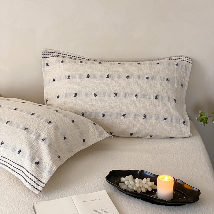 麻依 2026新款四层纱布亚麻枕巾棉麻 点点星