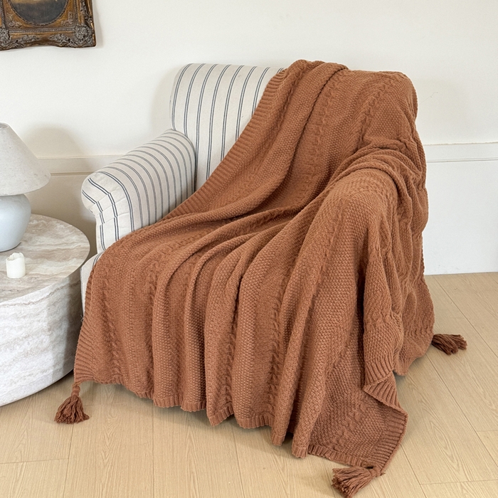 91家纺网 家纺一手货源 找家纺 （总）丹本家纺 2026新款针织毛毯鹿毛绒纯色流苏航空休闲毯办公午睡盖毯多功能装饰毯