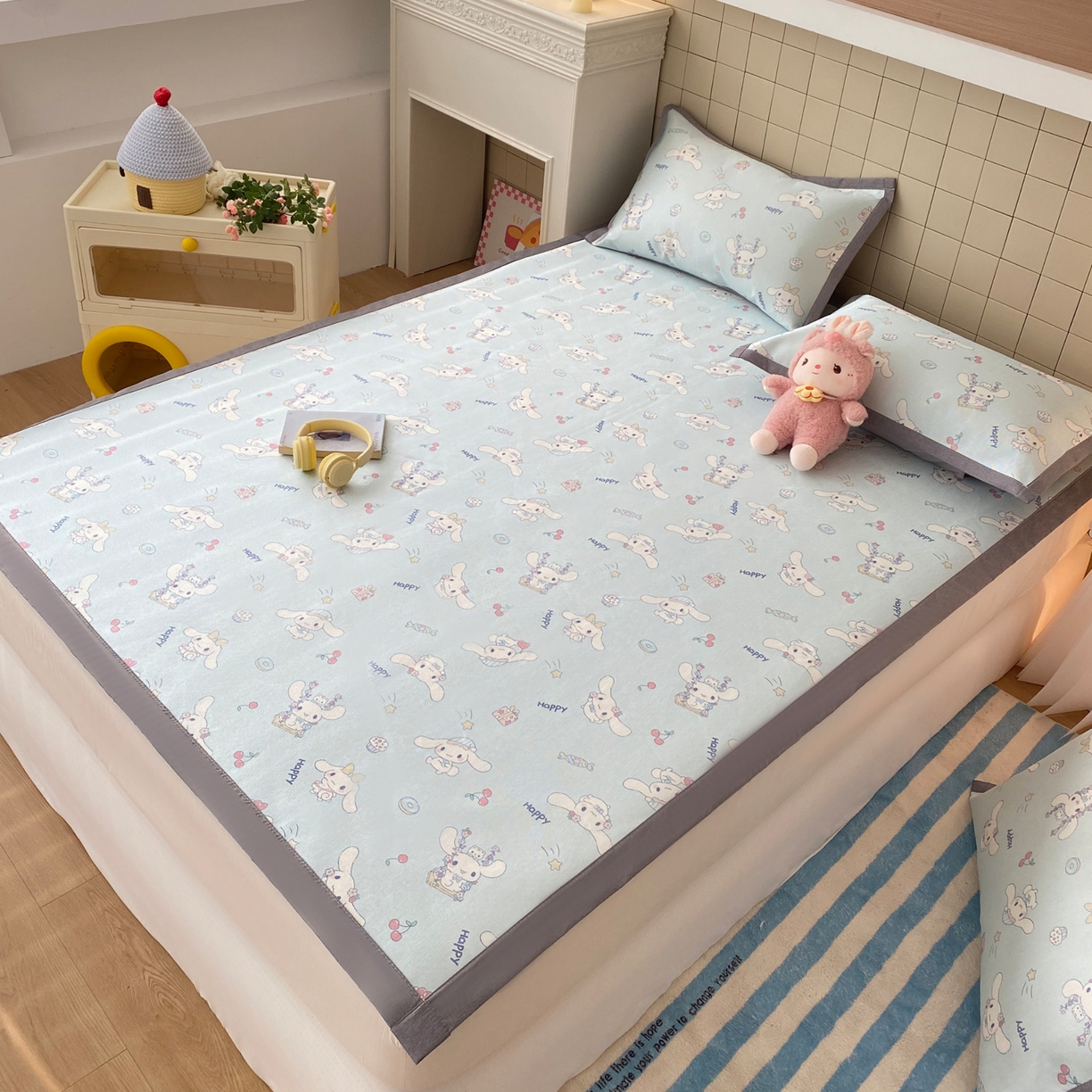 91家纺网 家纺一手货源 找家纺 金盛纺 2026新款A类数码印花冰丝席(可定制)-床席款 桂闲风