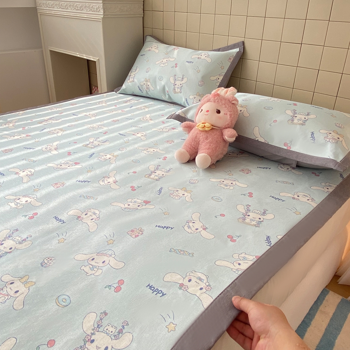 91家纺网 家纺一手货源 找家纺 金盛纺 2026新款A类数码印花冰丝席(可定制)-床席款 桂闲风