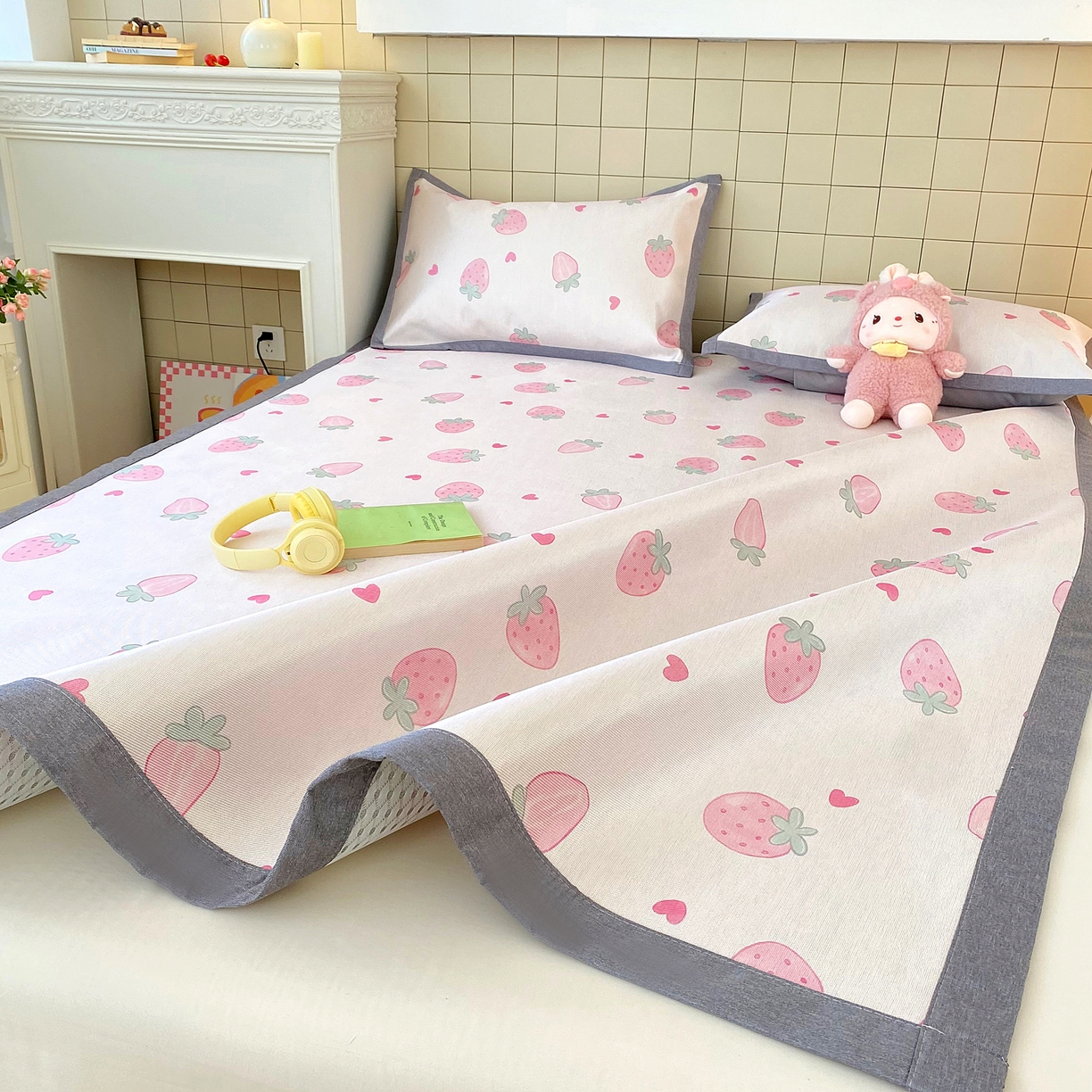 金盛纺 2026新款A类数码印花冰丝席(可定制)-床席款 草莓心