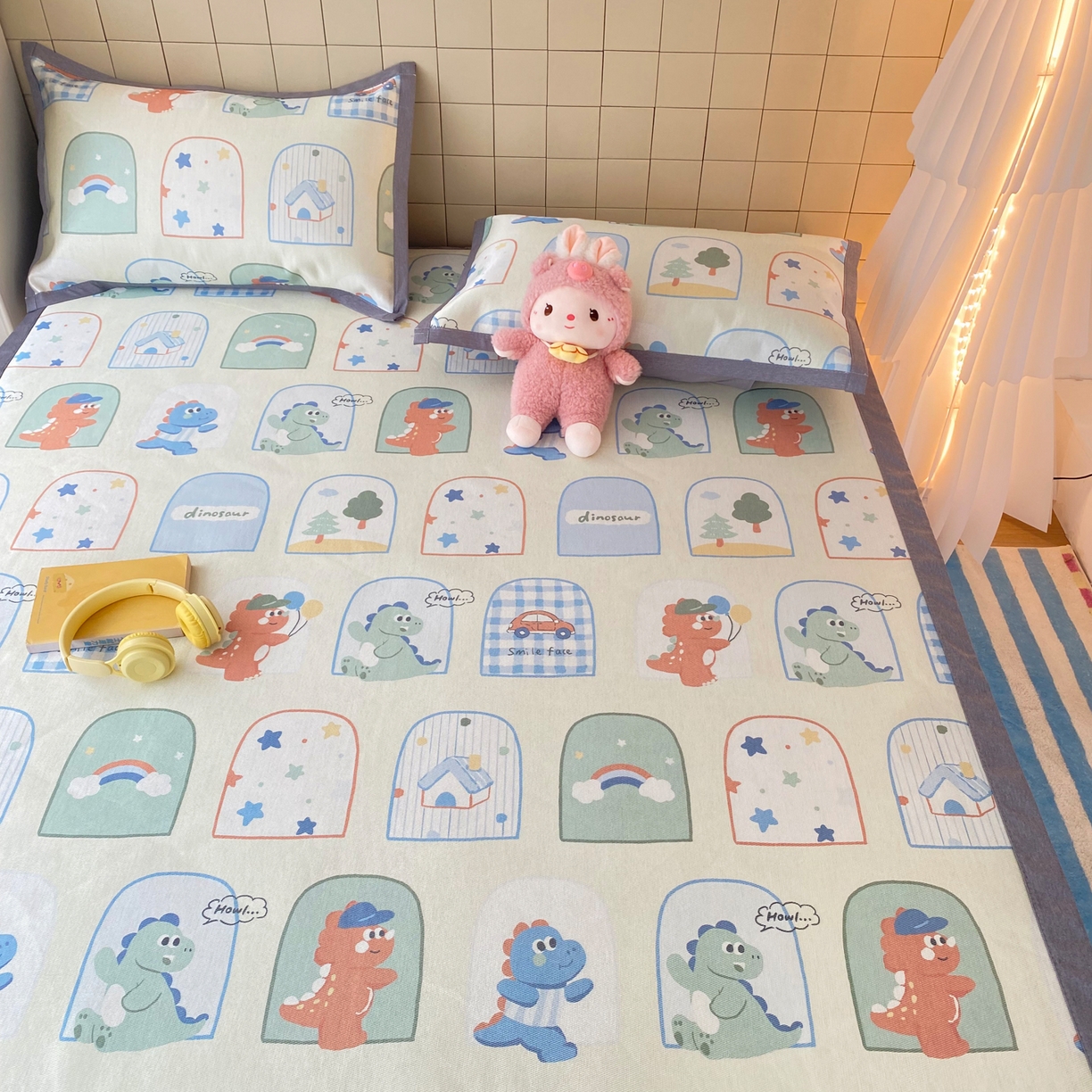 91家纺网 家纺一手货源 找家纺 金盛纺 2026新款A类数码印花冰丝席(可定制)-床席款 夏日萌龙记