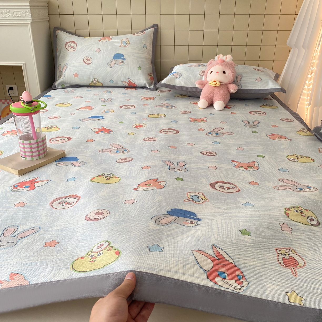 91家纺网 家纺一手货源 找家纺 金盛纺 2026新款A类数码印花冰丝席(可定制)-床席款 动物天团