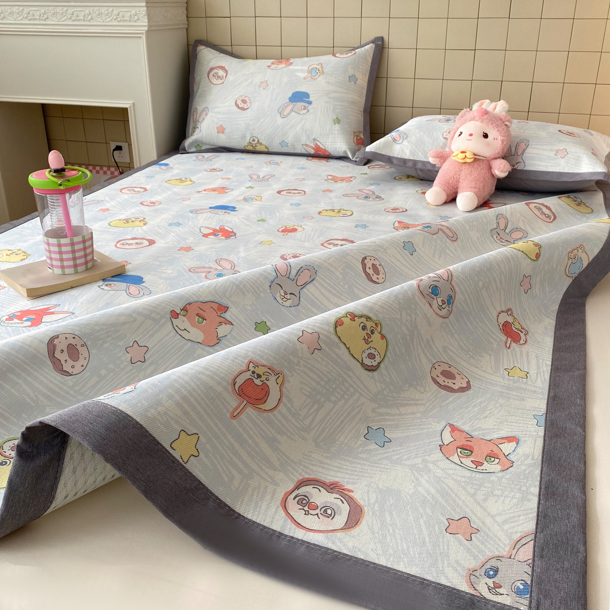 金盛纺 2026新款A类数码印花冰丝席(可定制)-床席款 动物天团