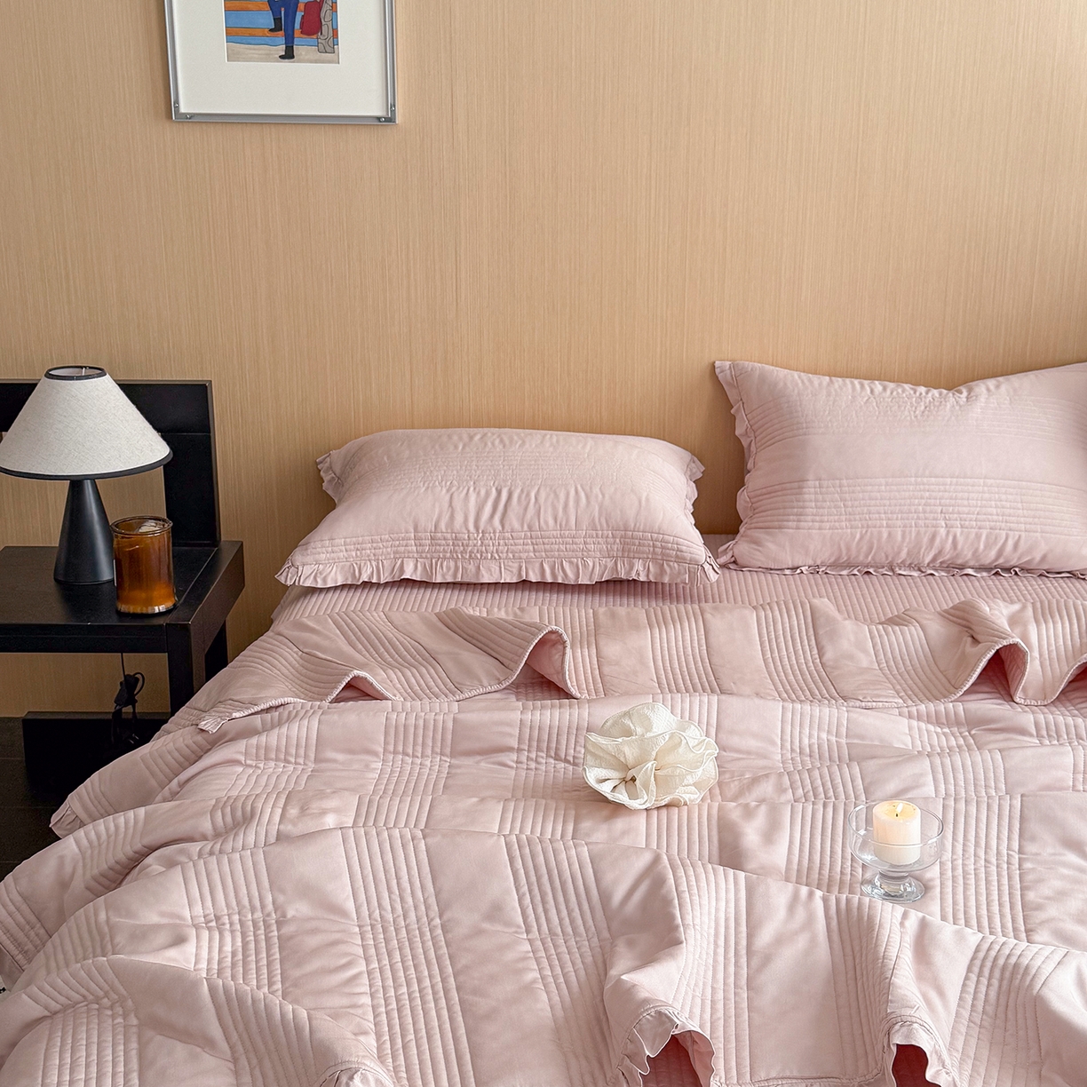 91家纺网 家纺一手货源 找家纺 漫调家纺 2026新款韩国莫代尔夏被床盖系列-花边款 柔粉