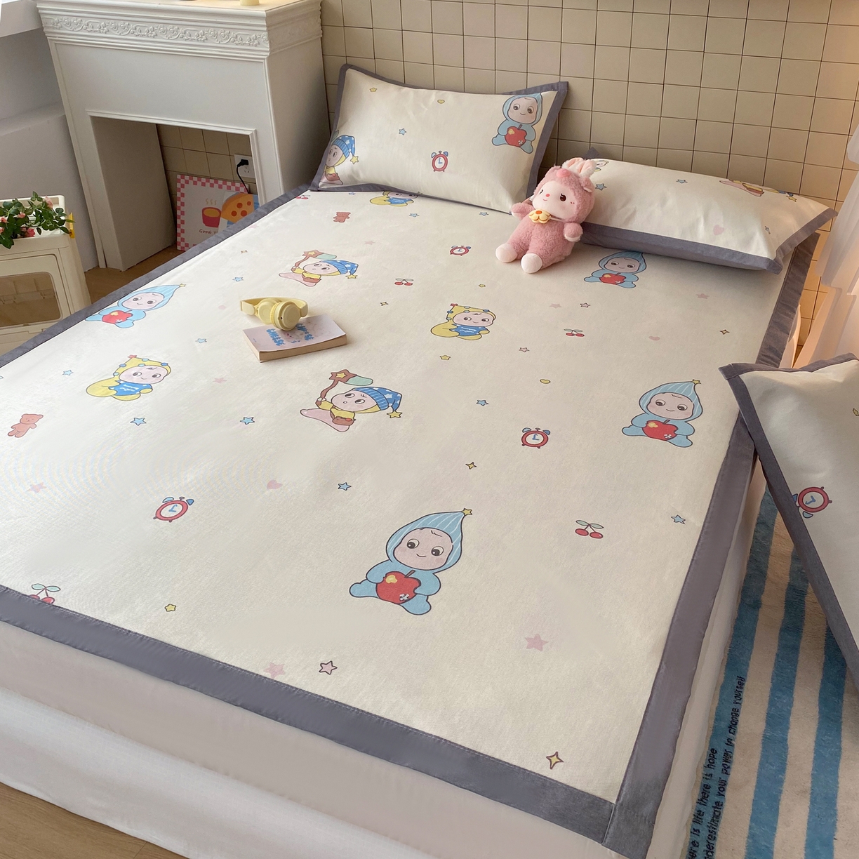 91家纺网 家纺一手货源 找家纺 金盛纺 2026新款A类数码印花冰丝席(可定制)-床席款 星星仔